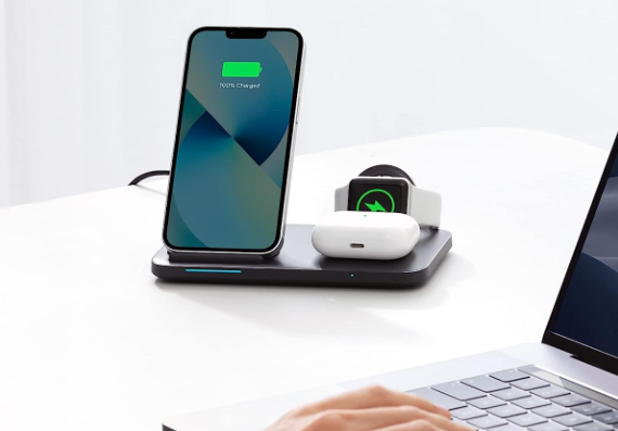 Wireless charging pad at office desk
