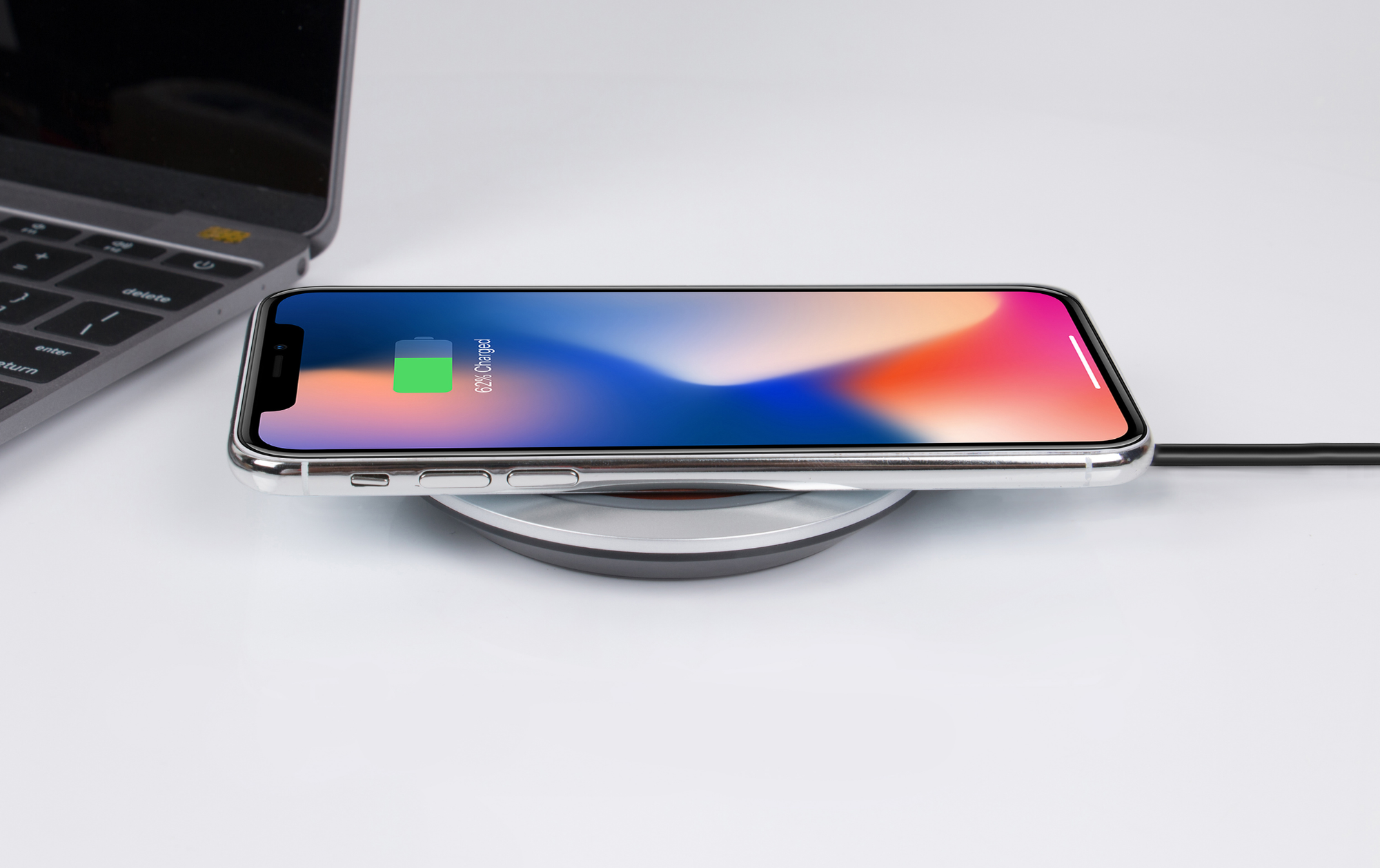 iPhone charging on wireless charging pad