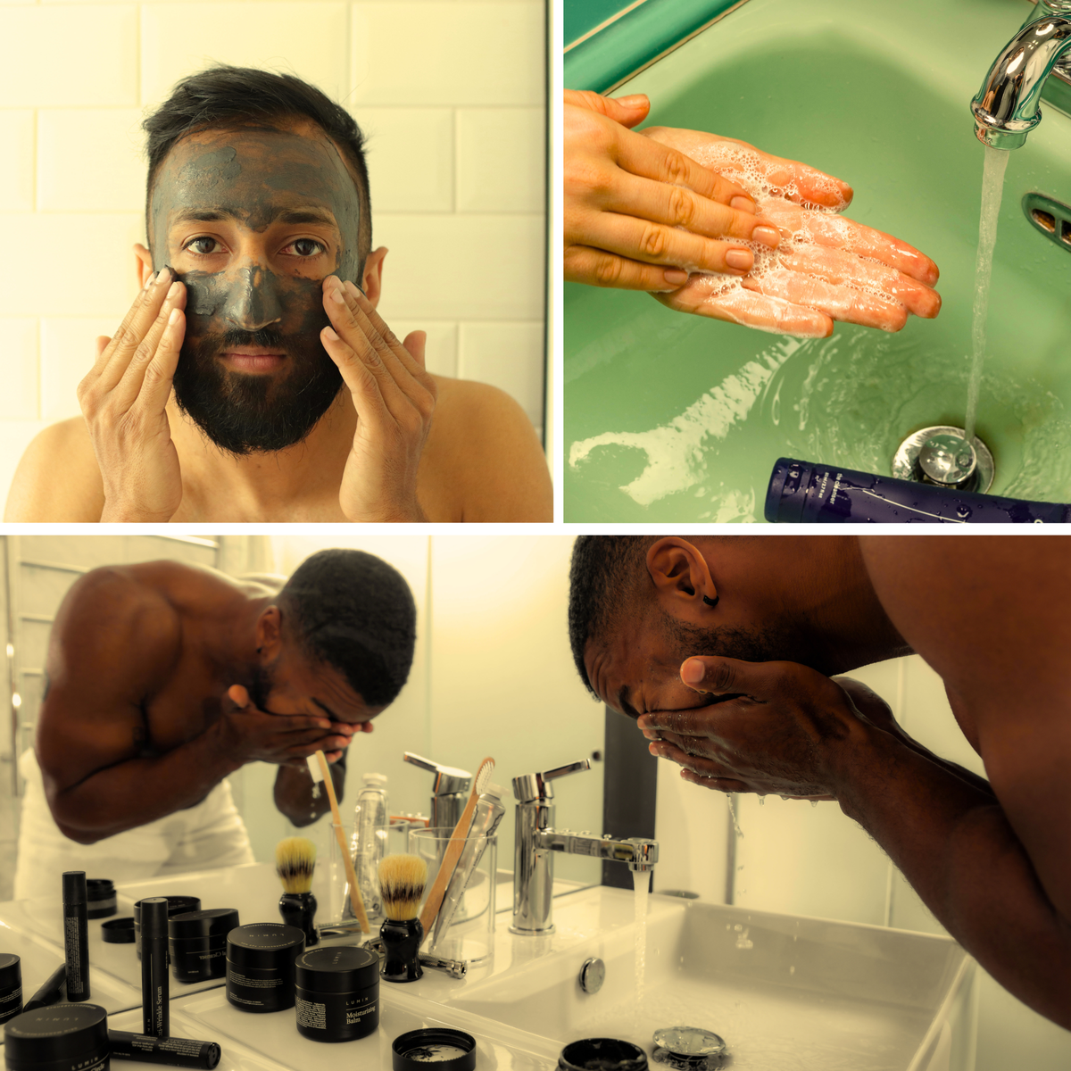 Men Applying Skin Care Products to face.