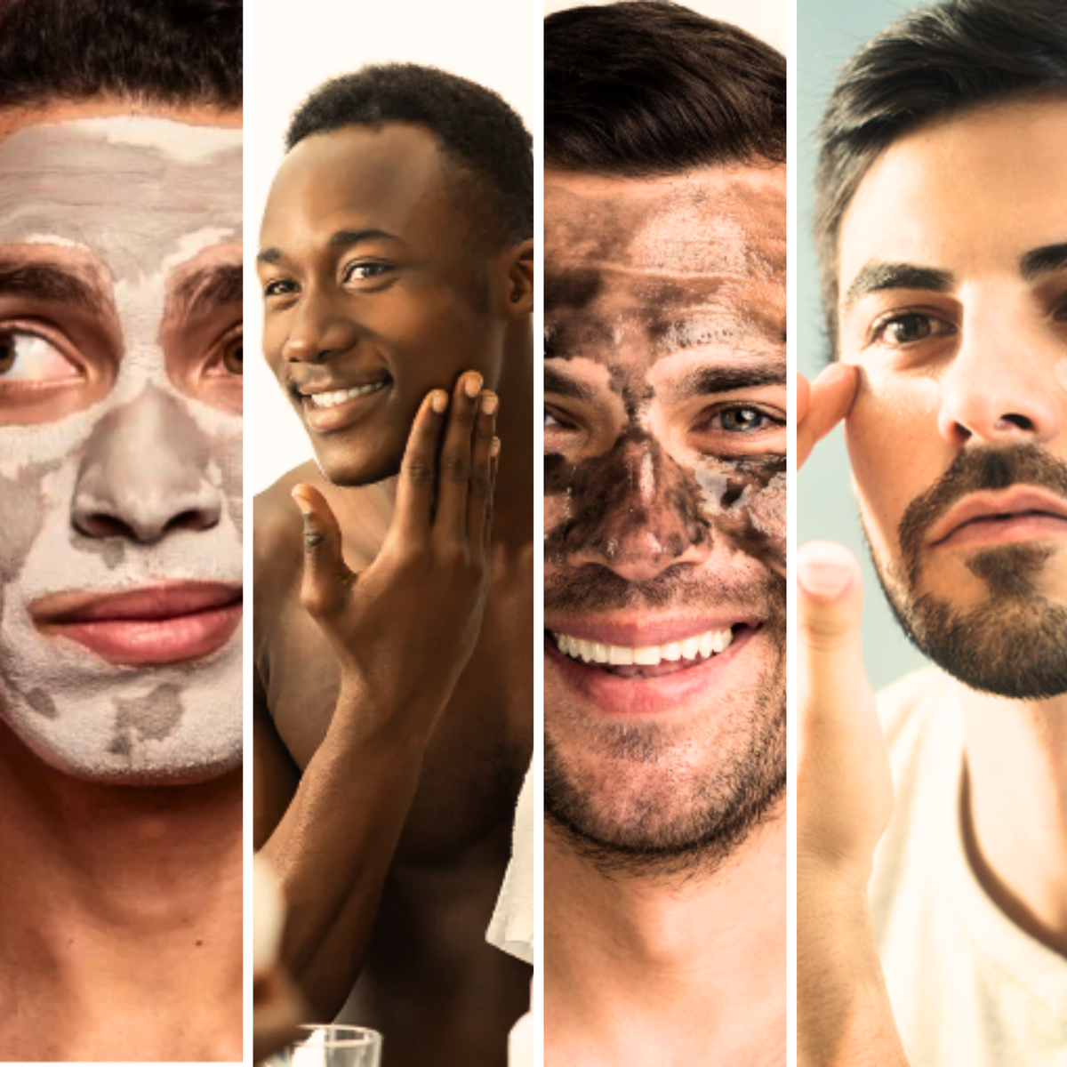 4 different men applying skin care routines.