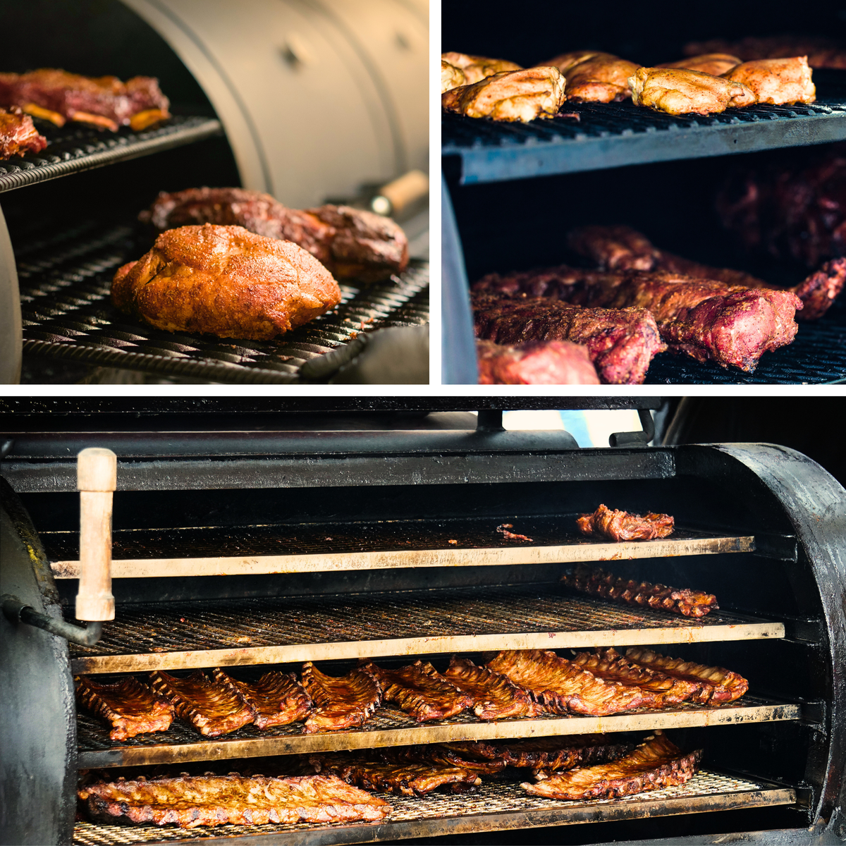 3 Different Smoker Grills With Large Quantities of Meat
