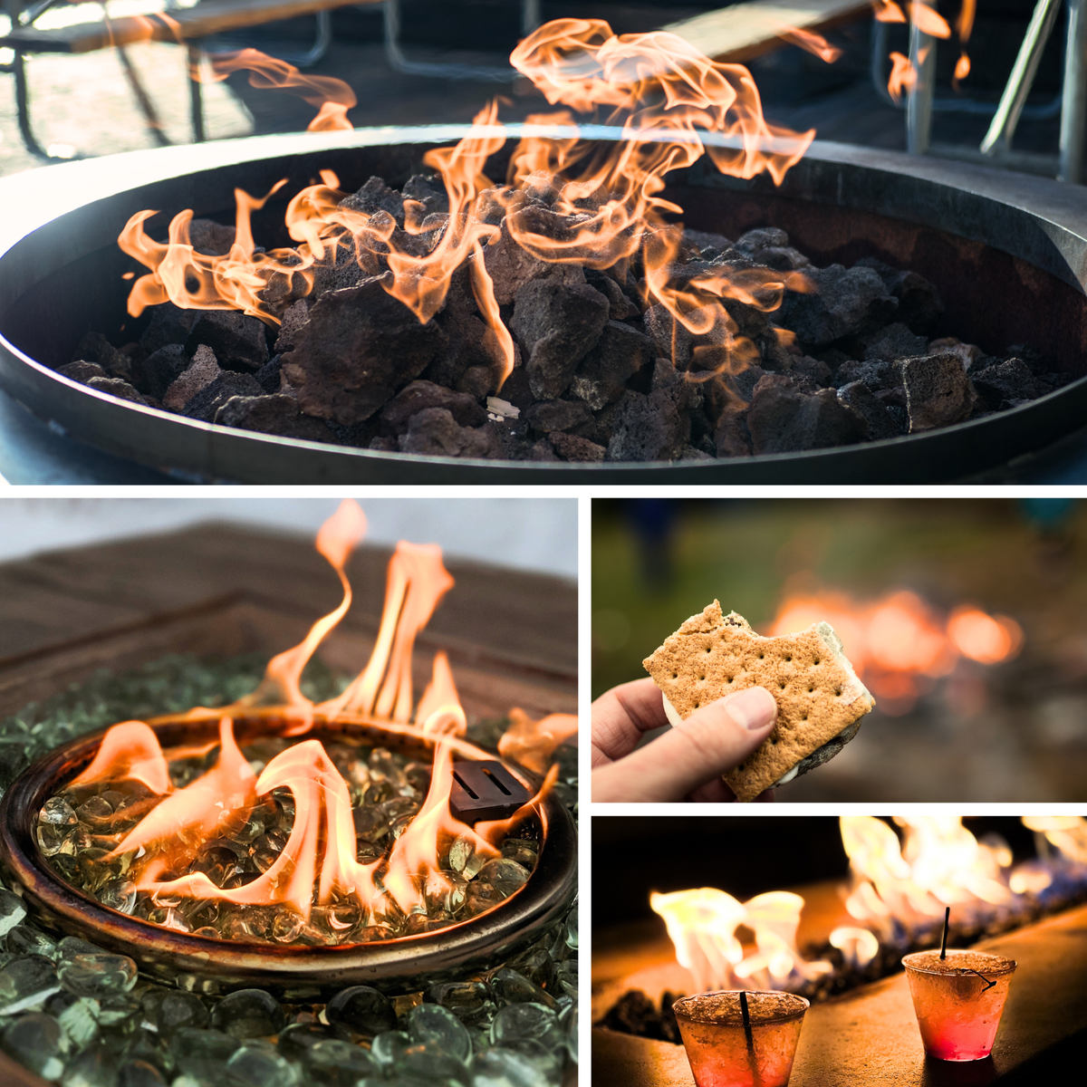 Gas Firepits, S'mores by the fire, drinks by the fireplace