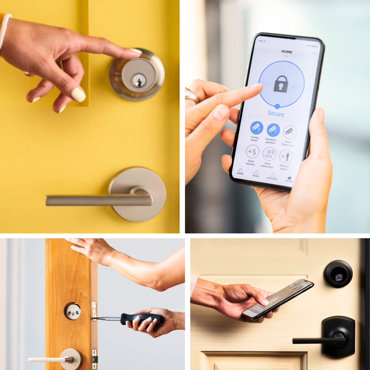 Smart lock touch function, using smart phone to set door lock, installing smart deadbolt, accessing door with smart phone
